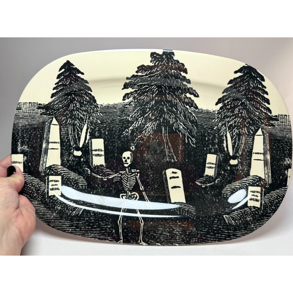 John Derian Target 15.75" Melamine Rest In Peace Tray Platter Skeleton Graveyard - Picture 1 of 5